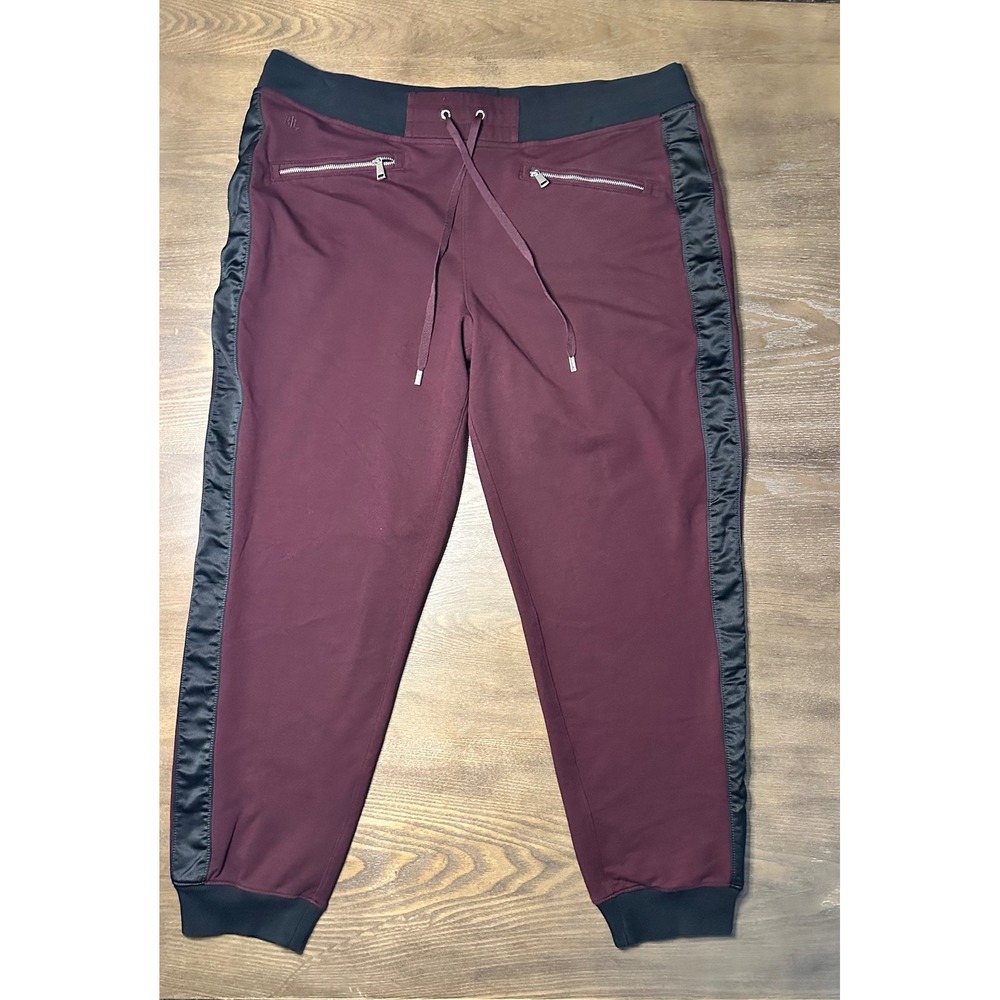 Polo Ralph Lauren Men Burgundy Satin‎ Stripe Jogger Sweatpants Size L